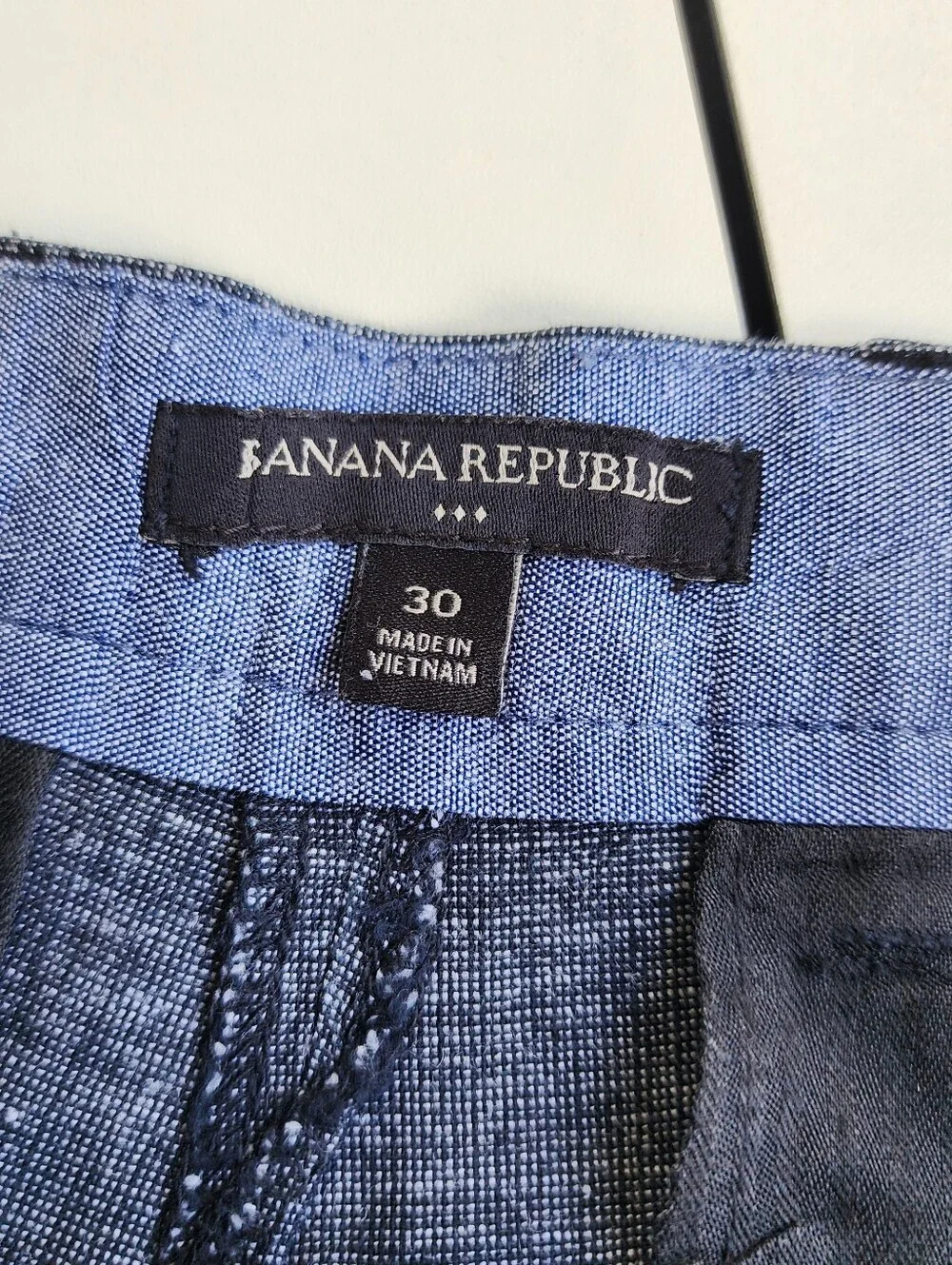 Banana Republic Men Solid Blue Linen Cotton Flat Front Chino Cambridge Shorts 30
